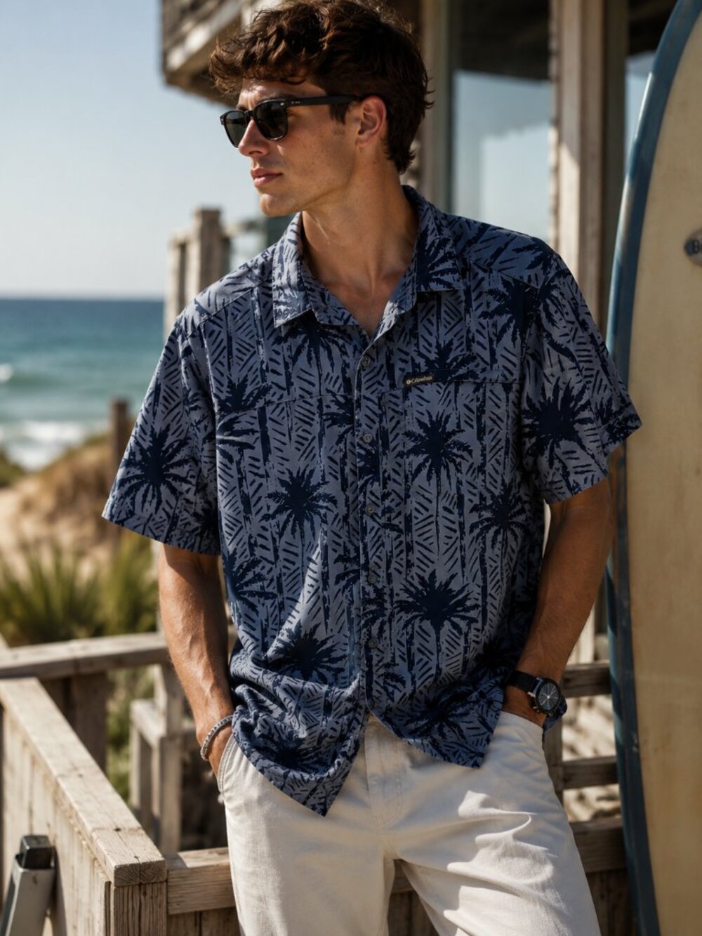 Columbia Blue and Black Tropical Shirt